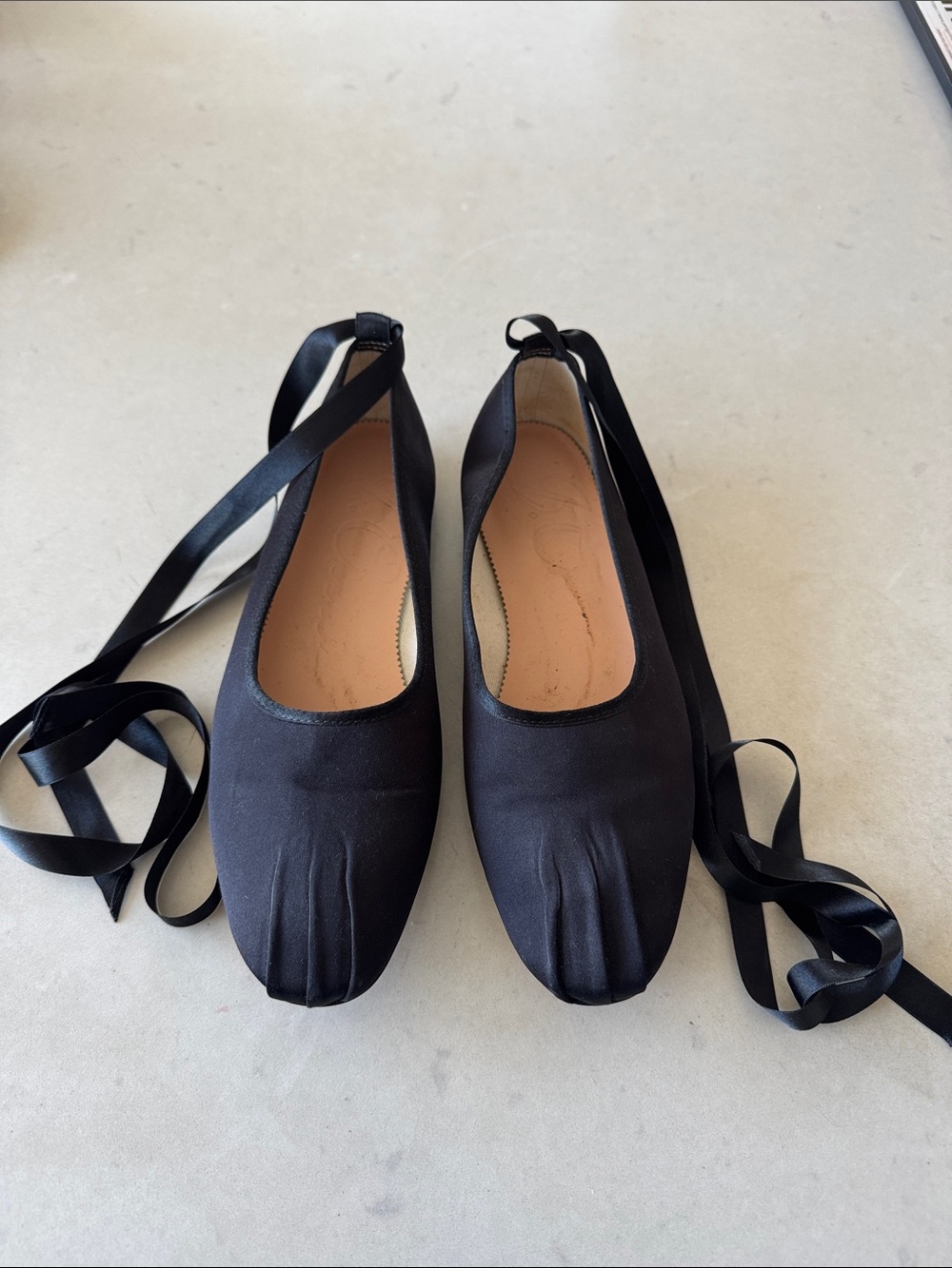J. Crew Black Ribbon Tie Satin Ballet Flats - Women